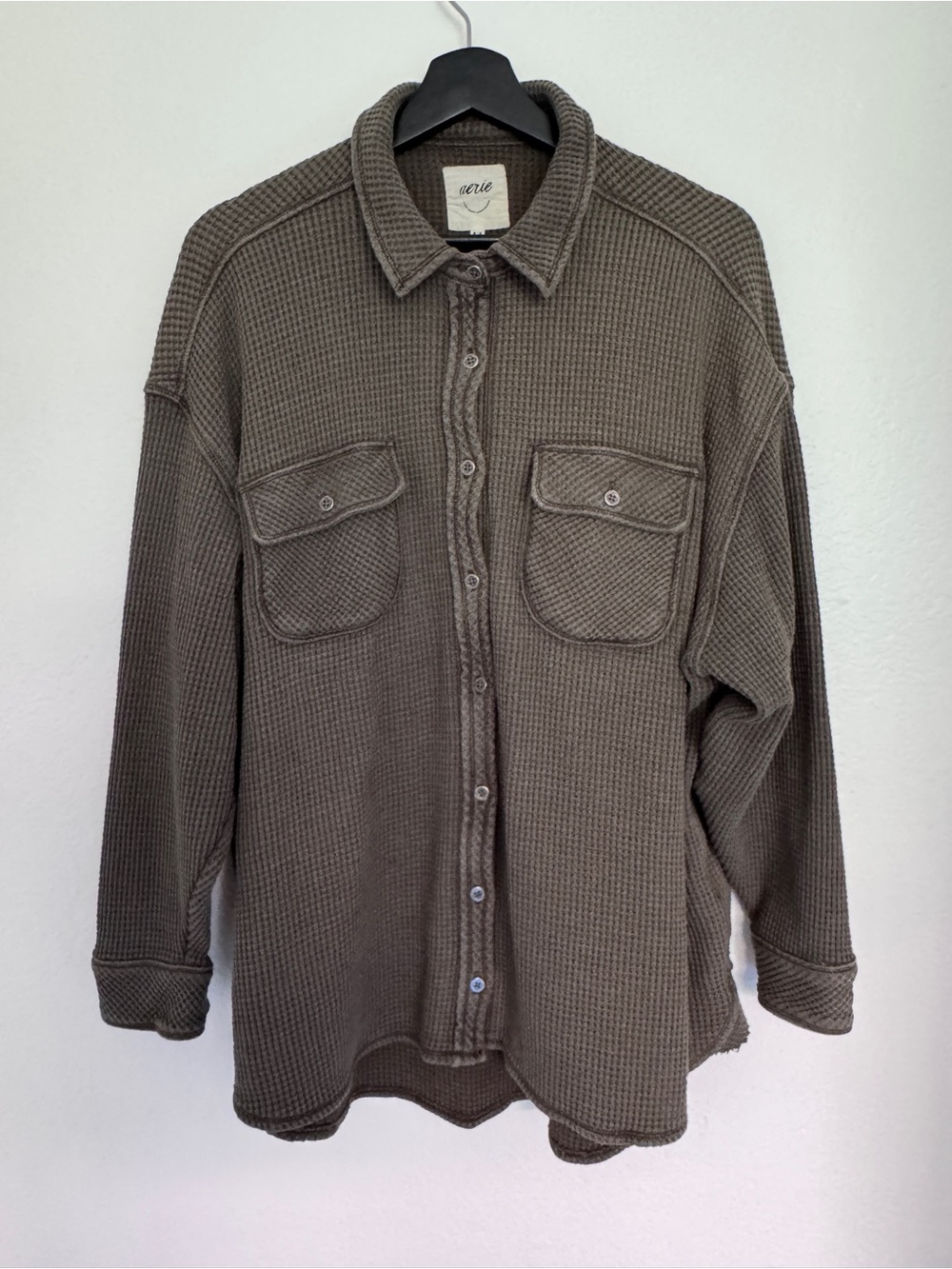 Aerie | Waffle Knit Button up shirt | green | M